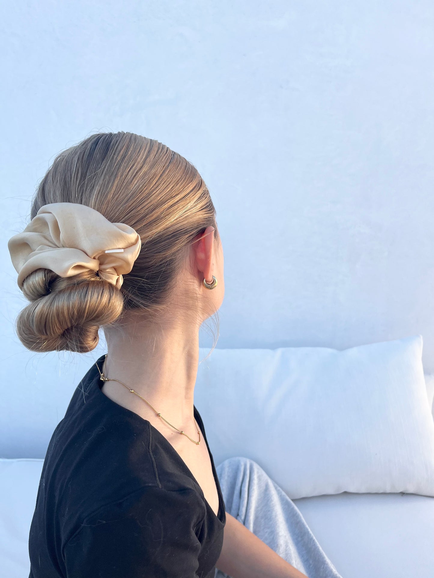 Vegan silk Scrunchies I orange peel silk I cruelty free l plastic free I soft | Made in USA | Latte