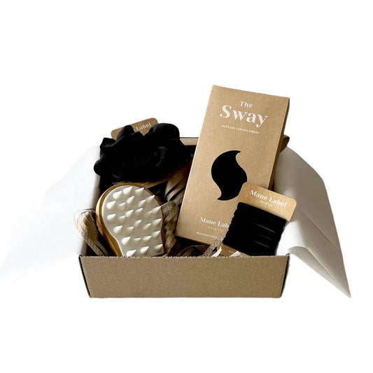Self Care Hair Bundle | The Sway + Scalp massager + 2 scrunchies + 6 elastics | Made in USA | Cotton velour | Curls | Beachy waves | Black