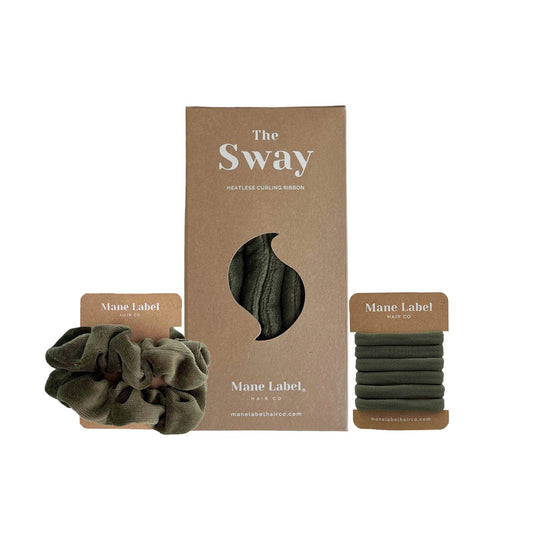 Travel Set | Sway Heatless Curling Ribbon | FREE Travel Pouch I Srcrunchies  + 6 Hair Ties | Olive green