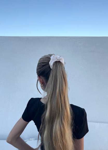 Vegan silk Scrunchies I orange peel silk I cruelty free l plastic free I soft | Made in USA | Nude