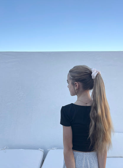 Vegan silk Scrunchies I orange peel silk I cruelty free l plastic free I soft | Made in USA | Nude