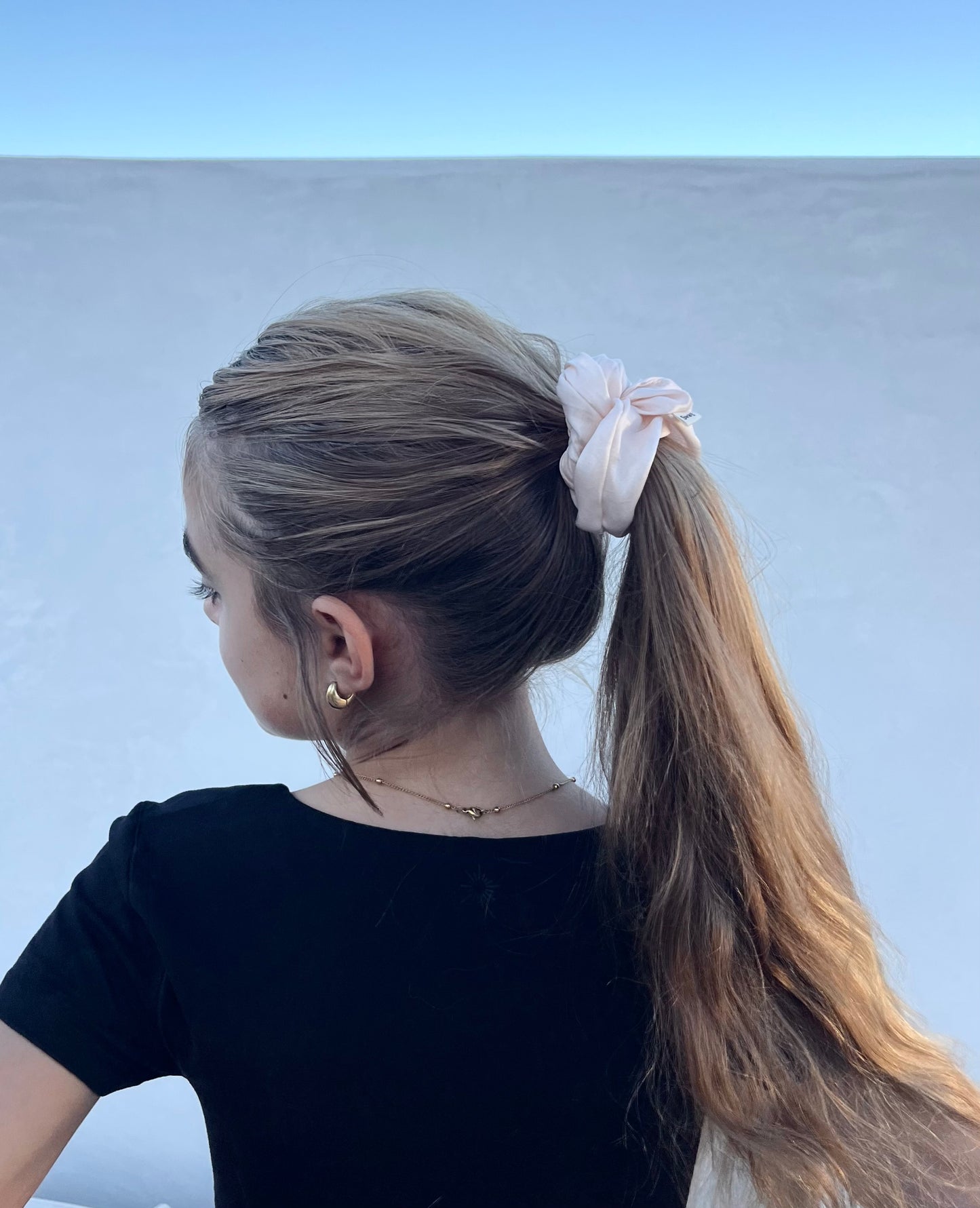 Vegan silk Scrunchies I orange peel silk I cruelty free l plastic free I soft | Made in USA | Nude