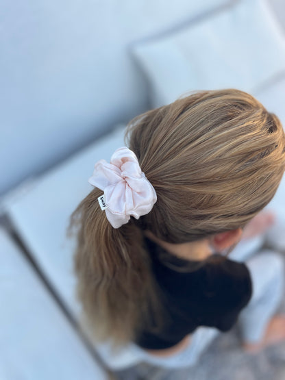 Vegan silk Scrunchies I orange peel silk I cruelty free l plastic free I soft | Made in USA | Nude
