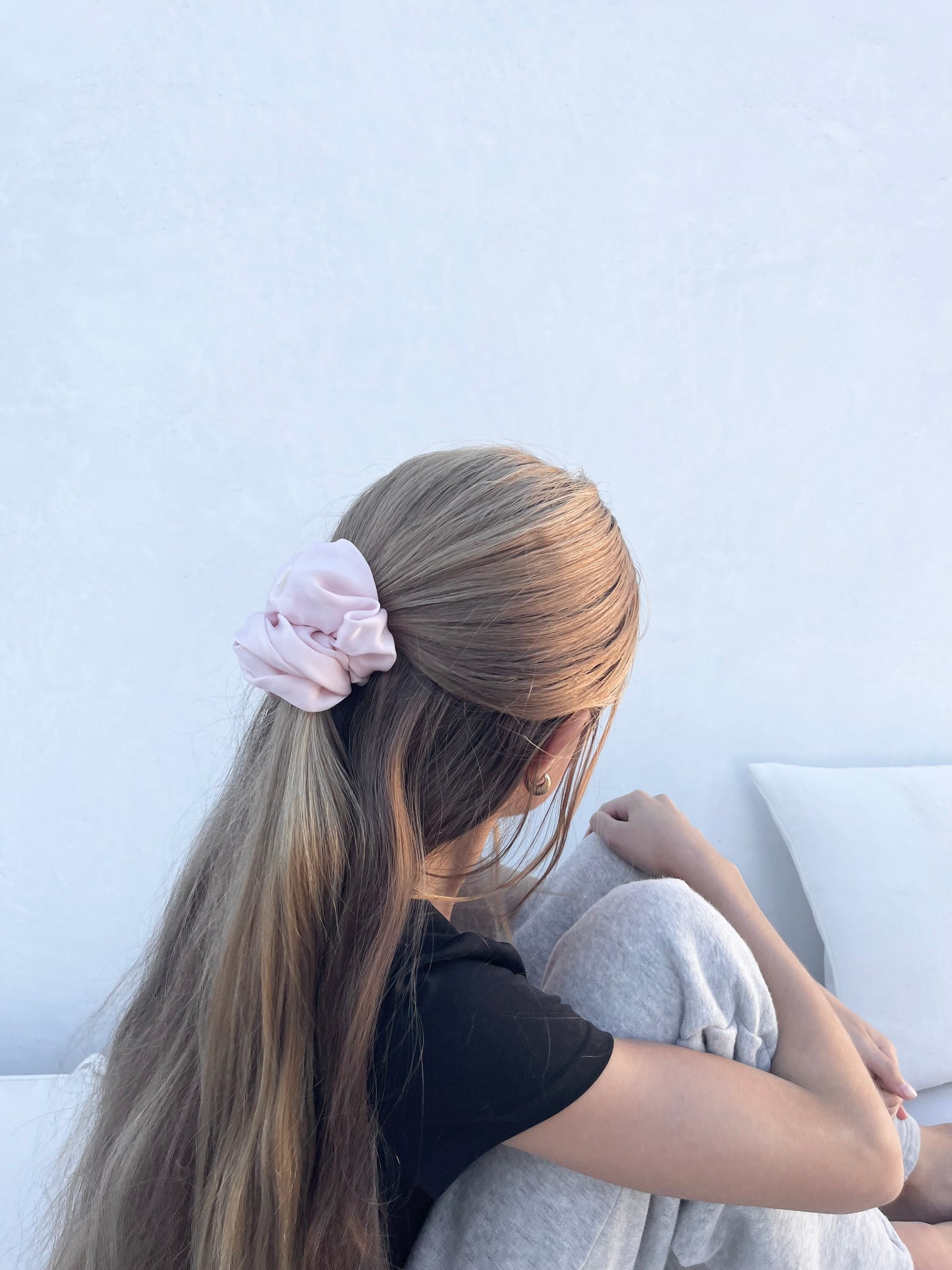 Vegan silk Scrunchies I orange peel silk I cruelty free l plastic free I soft | Made in USA | Blush