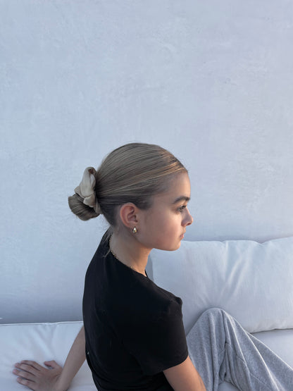 Vegan silk Scrunchies I orange peel silk I cruelty free l plastic free I soft | Made in USA | Latte