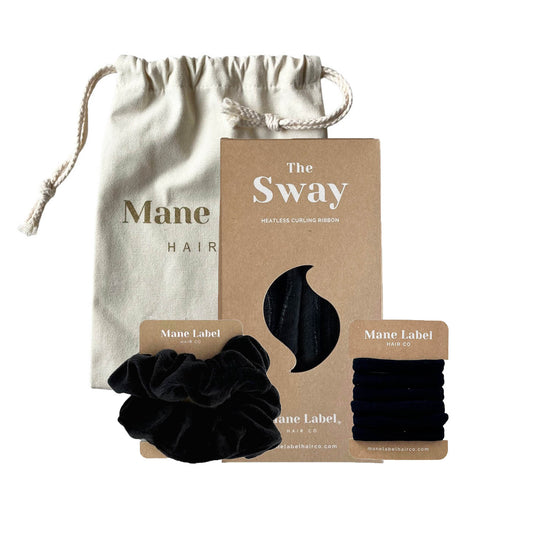 Travel Set | Sway Heatless Curling Ribbon I FREE travel pouch I Scrunchies + 6 Hair Ties | Black