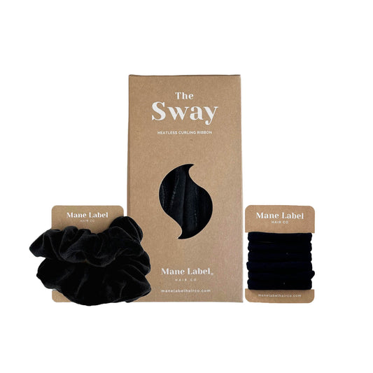 Travel Set | Sway Heatless Curling Ribbon I FREE travel pouch I Scrunchies + 6 Hair Ties | Black