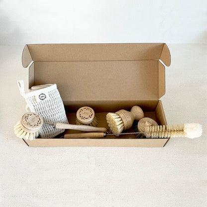 Eco Kitchen Cleaning Kit - Bamboo Brushes, Hemp Dishcloth