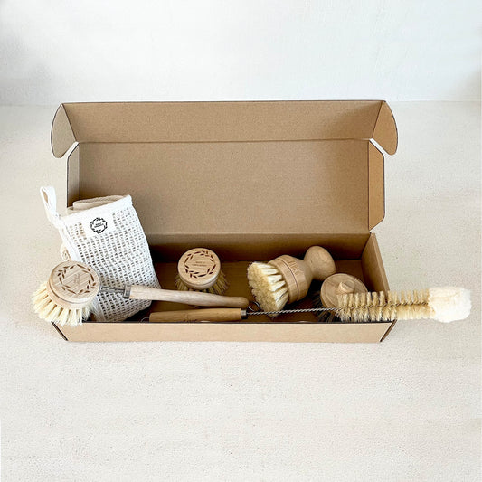 Eco Kitchen Cleaning Kit - Bamboo Brushes, Hemp Dishcloth