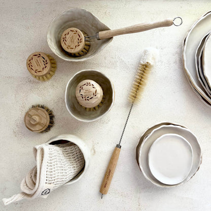 Eco Kitchen Cleaning Kit - Bamboo Brushes, Hemp Dishcloth