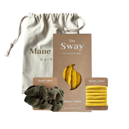 Travel Set | Sway Heatless Curling Ribbon I FREE Travel Pouch | Scrunchies + 6 Hair Ties | Dijon + Olive