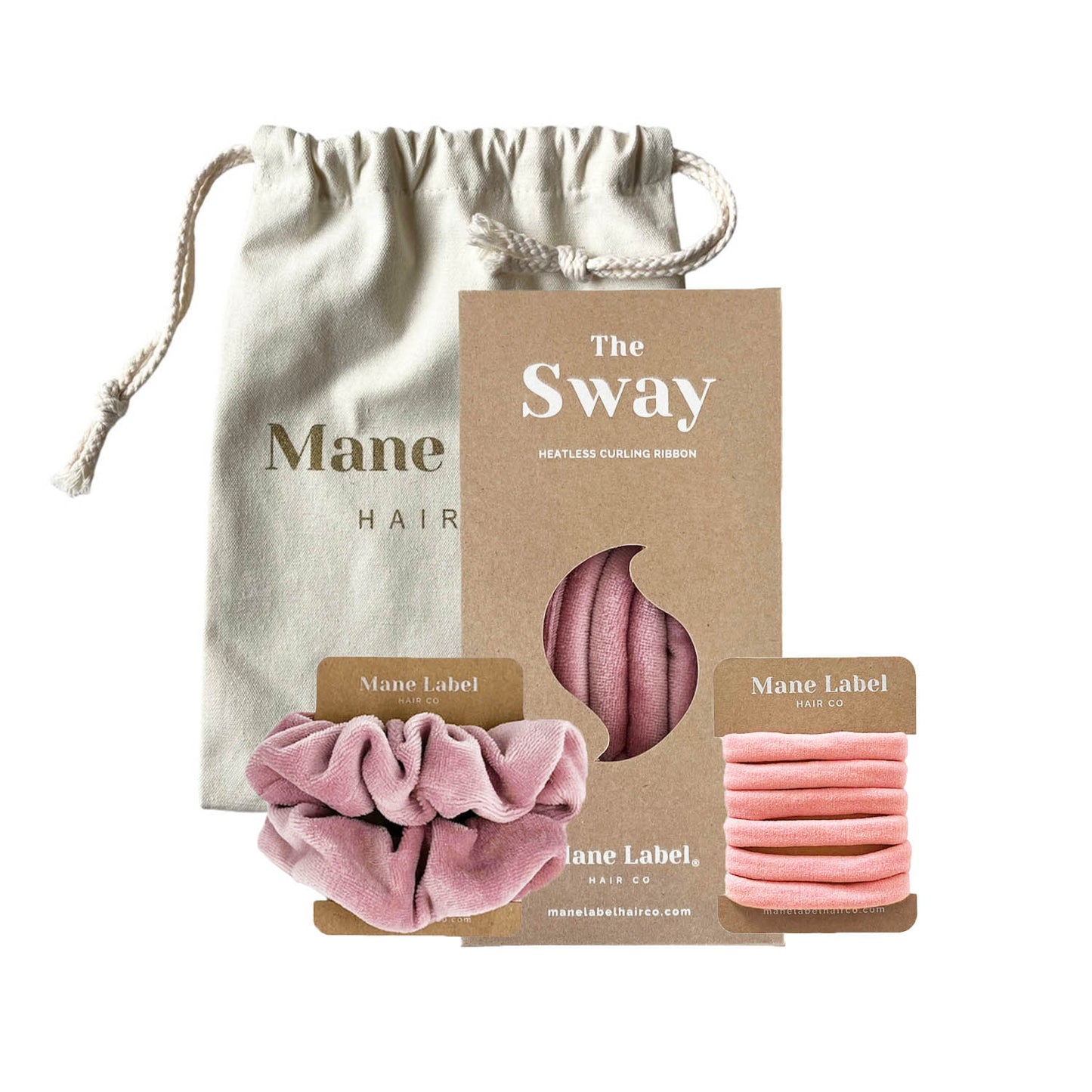 Travel Set | Sway Heatless Curling Ribbon | FREE Travel Pouch I + 6 Hair Ties | Dusty Rose