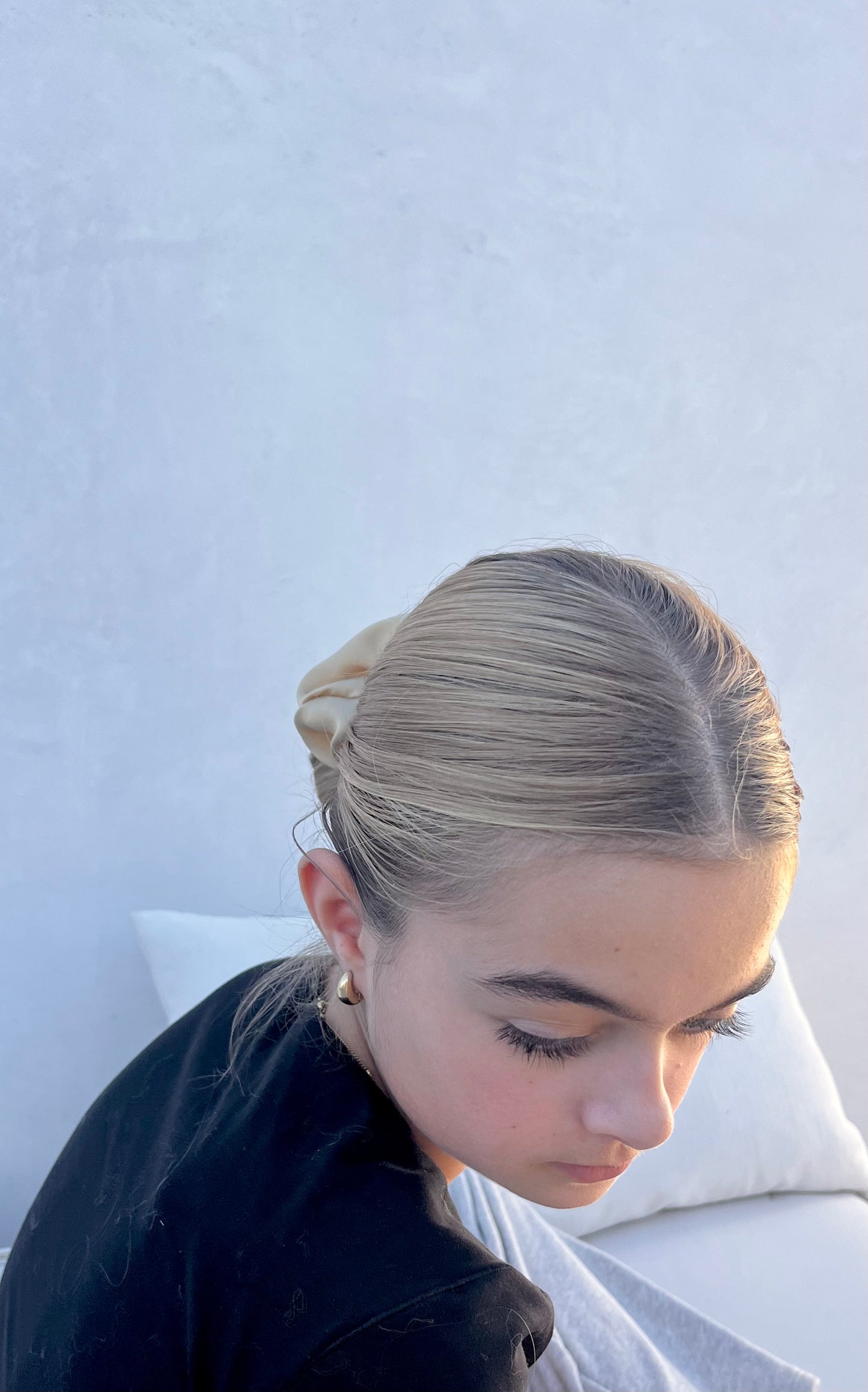 Vegan silk Scrunchies I orange peel silk I cruelty free l plastic free I soft | Made in USA | Latte