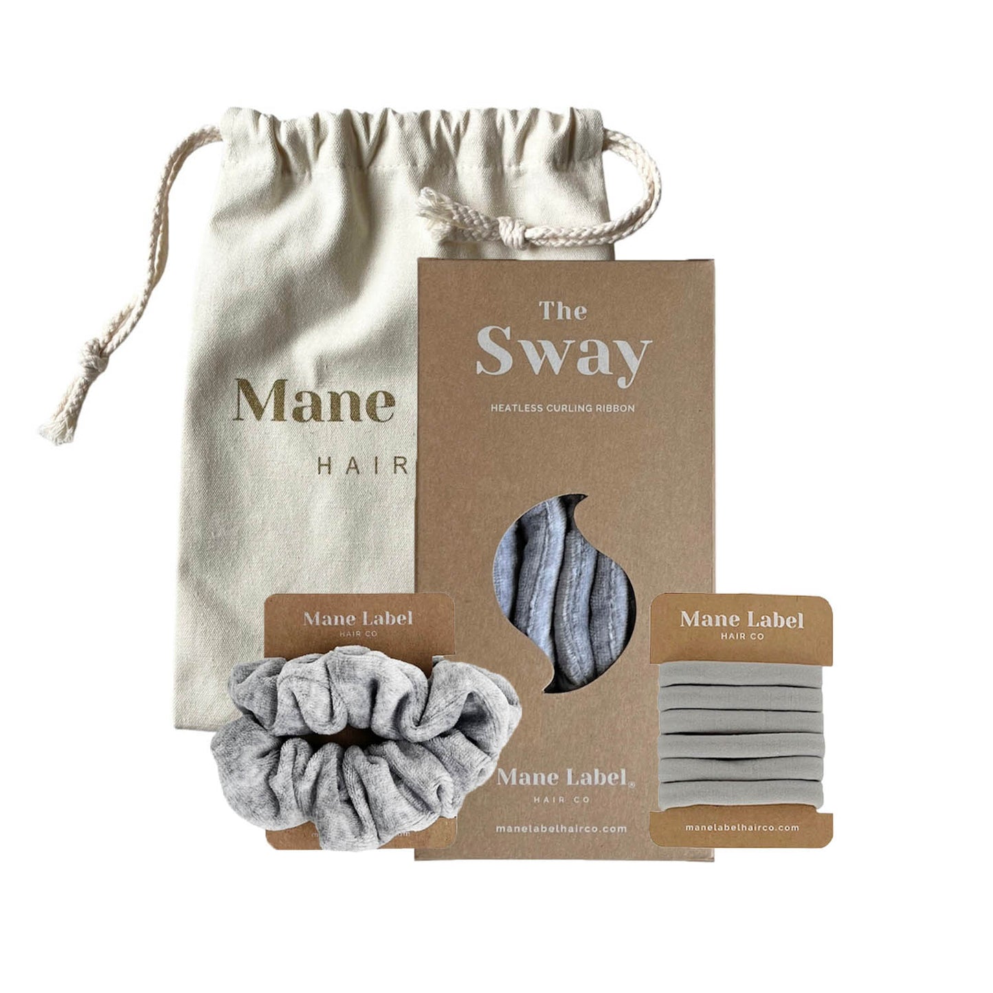 Travel Set | Sway Heatless Curling Ribbon | FREE Travel Pouch I + 6 Hair Ties | Fog