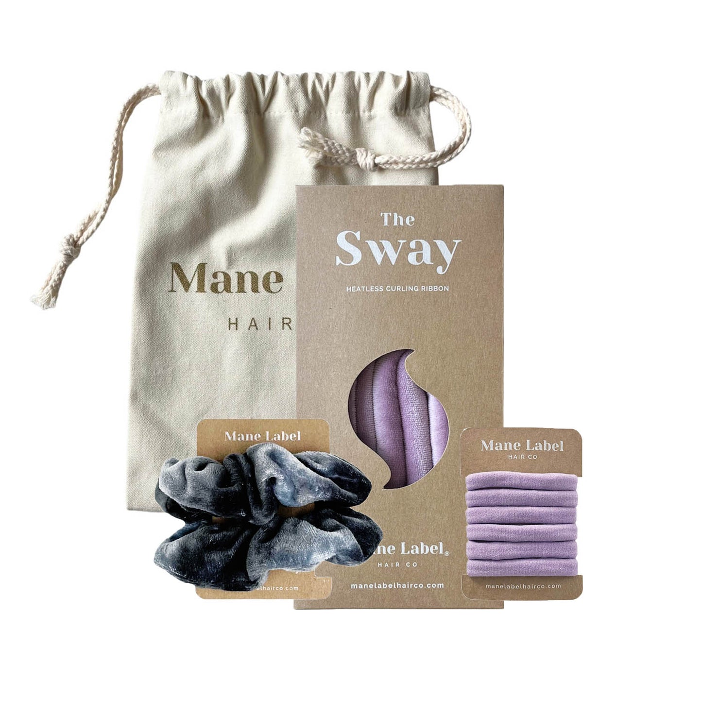 Travel Set | Sway Heatless Curling Ribbon I FREE Travel Pouch | Scrunchies + 6 Hair Ties | Lilac