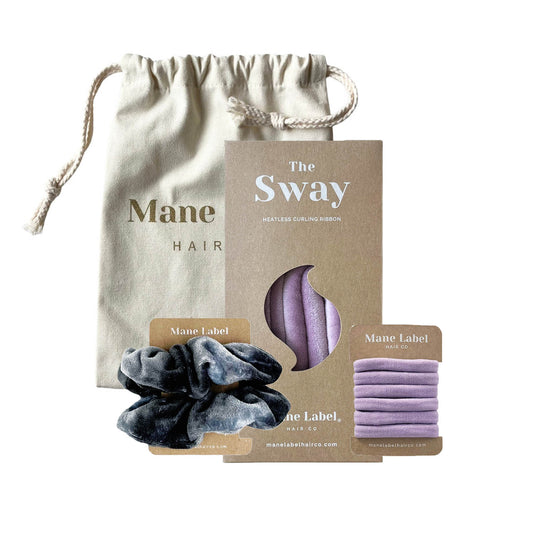 Travel Set | Sway Heatless Curling Ribbon I FREE Travel Pouch | Scrunchies + 6 Hair Ties | Lilac