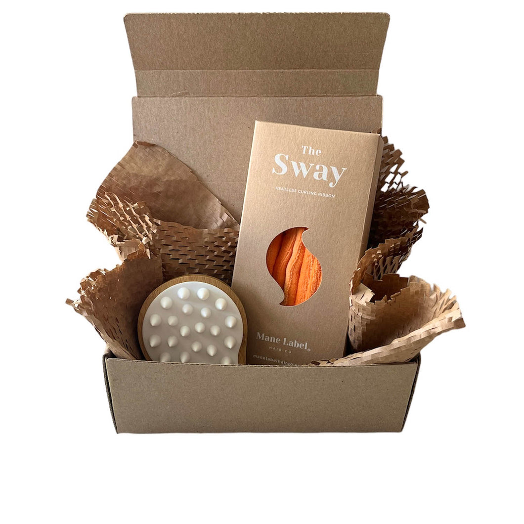 Mini Set | The Sway + Scalp massager | Bamboo | Heatless curling ribbon | Made in USA | Cotton velour | Tangerine