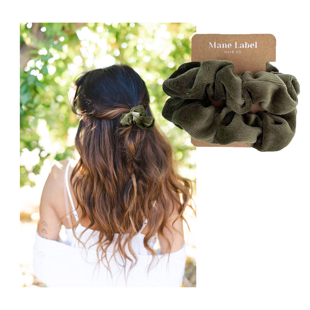 Velour Scrunchies | cotton velour | soft | Made in USA | Olive Green