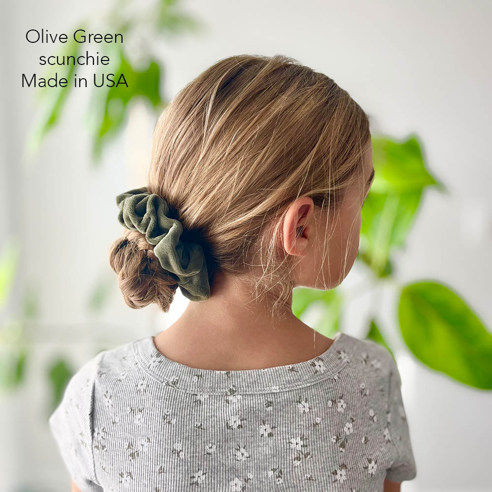 Velour Scrunchies | cotton velour | soft | Made in USA | Olive Green