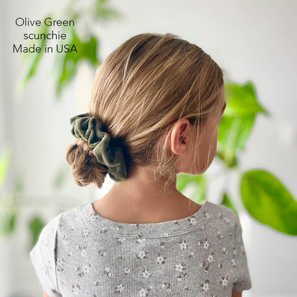 Velour Scrunchies | cotton velour | soft | Made in USA | Olive Green