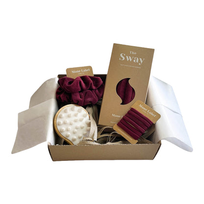 Self Care Hair Bundle | The Sway + Scalp massager + 2 scrunchies + 6 elastics | Made in USA | Cotton velour | Curls | Beachy waves | Wine