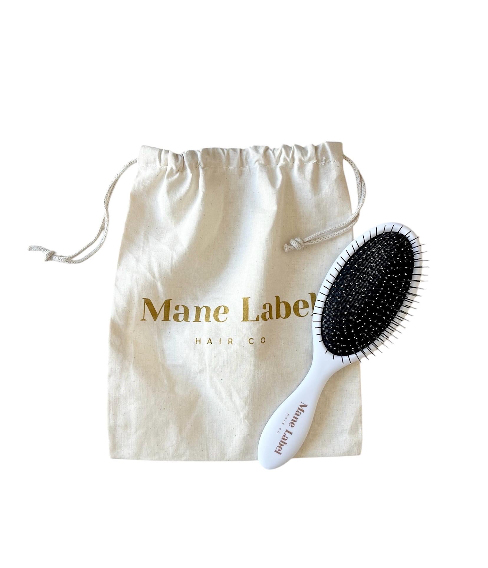 Detangle Hairbrush I Metal Bristle Brush I White Brush with Logo