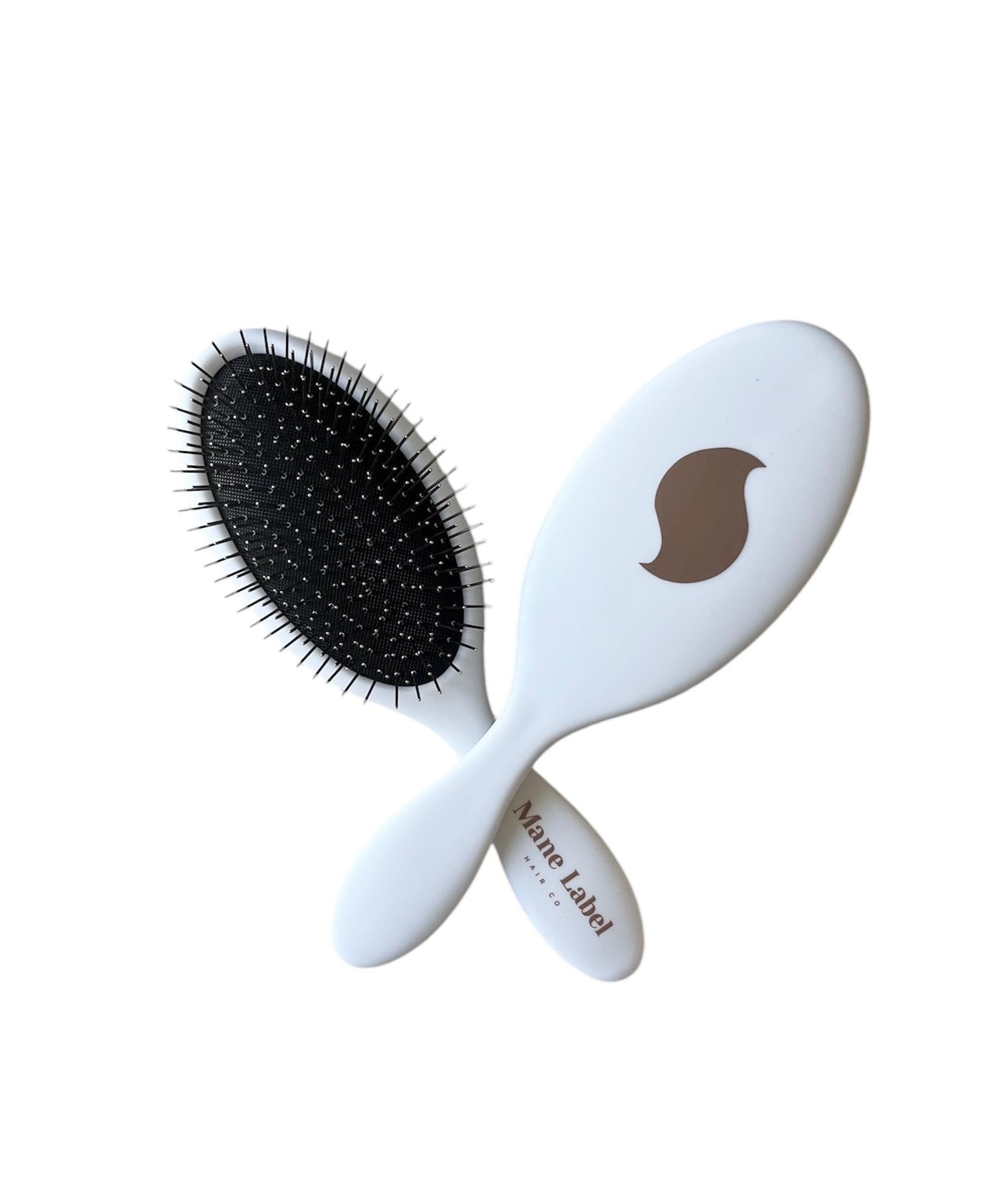 Detangle Hairbrush I Metal Bristle Brush I White Brush with Logo
