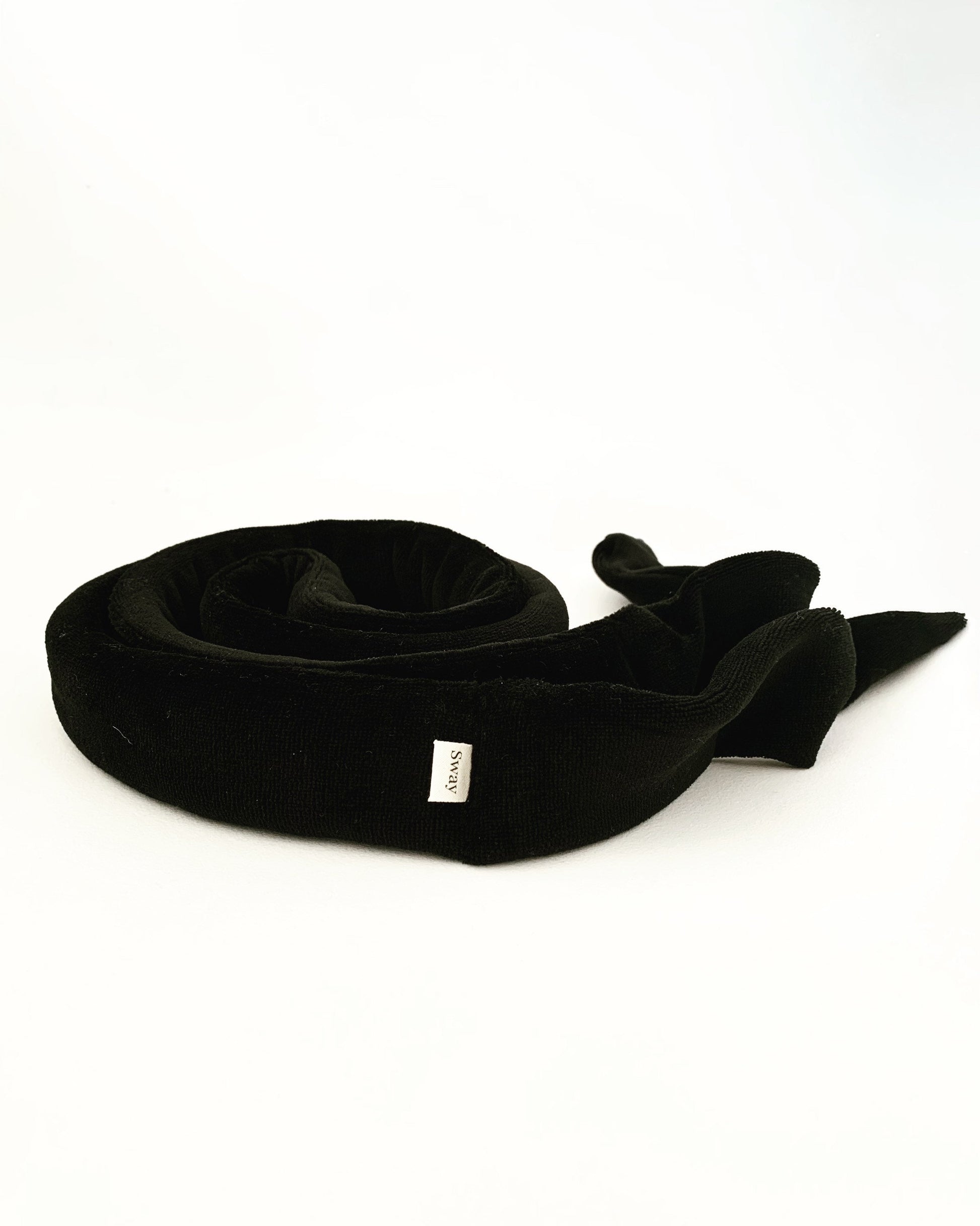 Set / The Sway / Scalp massager /Heatless curling ribbon / Made in USA / Cotton velour / Black / Curls / Beachy waves