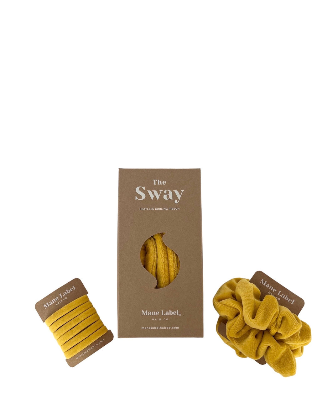 Bundle/ The Sway / Scrunchies / Hair Tie / Heatless curling ribbon / Made in USA / Cotton velour / Yellow- Dijon / Curls / Beachy waves