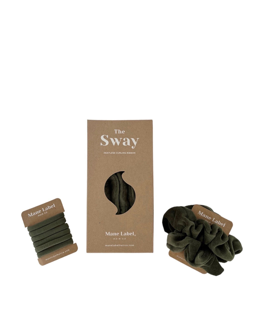 Bundle/ The Sway / Scrunchies / Hair Tie / Heatless curling ribbon / Made in USA / Cotton velour / Olive Green / Curls / Beachy waves