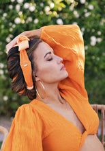 Load image into Gallery viewer, Sway / Heatless curling ribbon / Made in USA / Cotton velour / Tangarine  / Curls / Beachy waves / Beach hair
